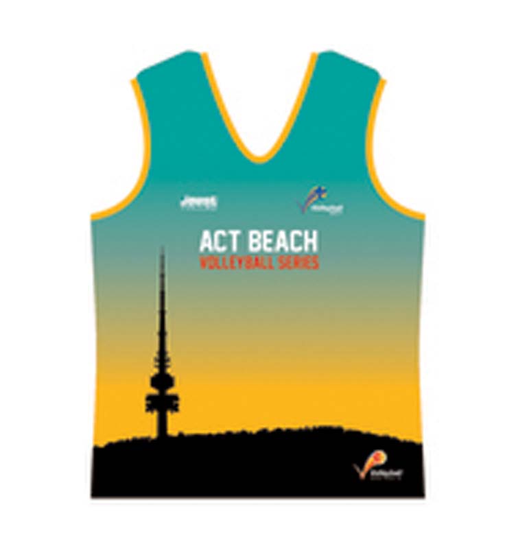 Volleyball-ACT-Beach-Series-Mens-Singlet---Aqua/Yellow